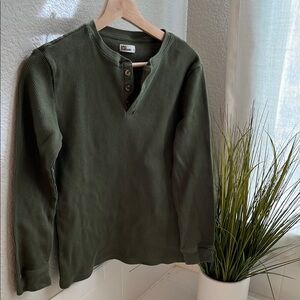 Olive Green Long Sleeve Henley Shirt